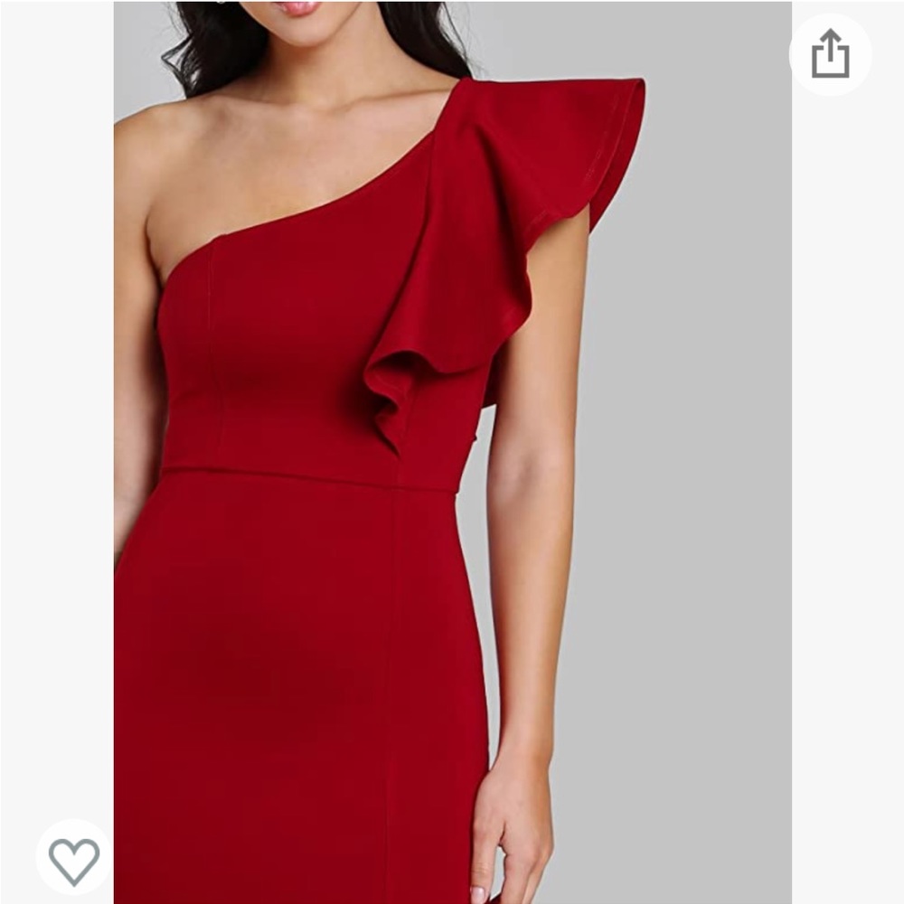 Florens Red Bodycon one shoulder midi dress with slit - Picture 5 of 8